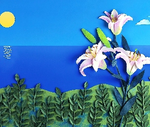 Papier Art, Lilie, Krajobraz, Słońce