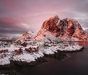 Lofoty, Domy, Zima, Norwegia, Góry