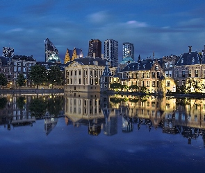Zabytek, Pałac, Haga, Odbicie, Muzeum Mauritshuis, Holandia, Noc