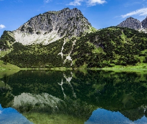 Drzewa, Odbicie, Góry, Jezioro