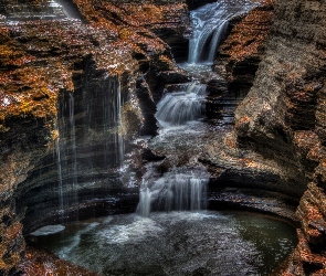 Stany Zjednoczone, Wodospad Rainbow Falls, Watkins Glen State Park, Skały, Stan Nowy Jork