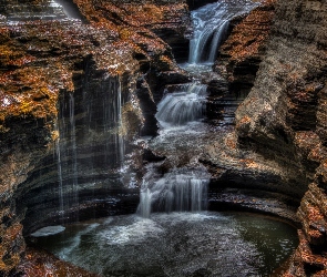 Stan Nowy Jork, Wodospad Rainbow Falls, Skały, Watkins Glen State Park, Stany Zjednoczone