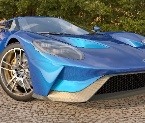2017, Ford GT, Niebieski, Supersamochód