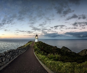 Niebo, Morze, Wyspa Północna, Nowa Zelandia, Latarnia morska Cape Reinga Lighthouse, Droga