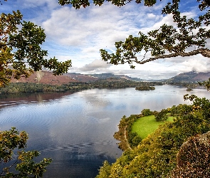 Góry, Drzewa, Anglia, Jezioro Derwentwater