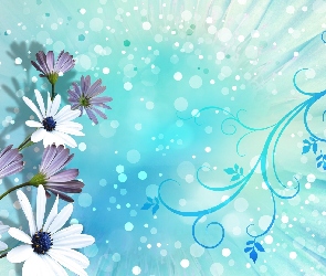 Grafika 2D, Wzorki, Niebieskie, Kwiatki