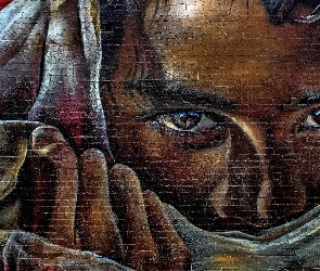Street art, Kobieta, Zasłonięta, Mural, Twarz, Oczy