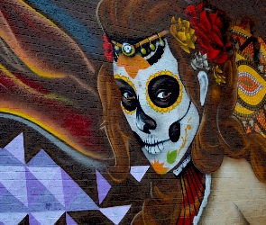 Street art, Czaszka, Mural, Dziewczyna