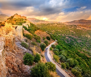 Nimrod Fortress National Park, Izrael, Droga, Twierdza Nimrod, Ruiny, Dolina, Wzgórza Golan