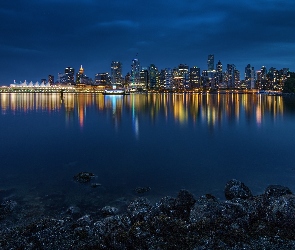 Zatoka, Vancouver, Kanada, Zdjęcie miasta, Kamienie, Brzeg, Noc, Stanley Park