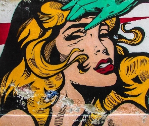 Mural, Komiks, Kobieta, Postać, Street art