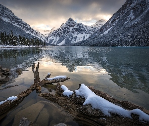 Góry, Zima, Kanada, Jezioro Mistaya Lake