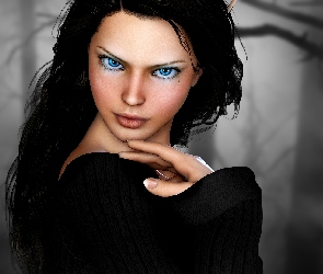 Kobieta, Grafika 2D, Niebieskie Oczy, Brunetka