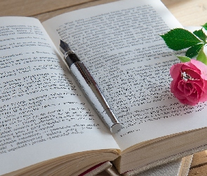 Książka, Róża, Pióro