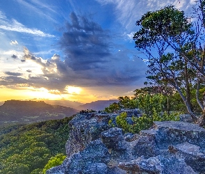 Berry, Australia, Skały, Drawing Room Rocks, Góry, Drzewa, Punkt widokowy