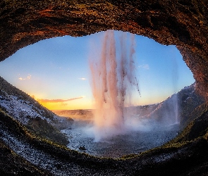 Islandia, Skała, Wodospad Seljalandsfoss