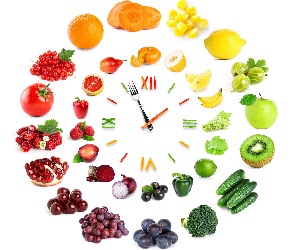Zegar, Warzywa, Owoce