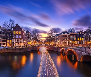 Holandia, Kanał, Domy, Most, Amsterdam