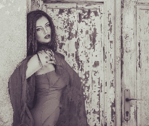 Sepia, Ściana, Kobieta, Drzwi