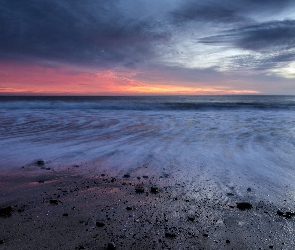 Kalifornia, Stany Zjednoczone, Fale, Plaża, Morze, Chmury, Malibu