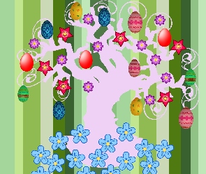Wielkanoc, Grafika 2D, Pisanki, Kwiatki, Drzewko