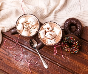 Łyżeczka, Donaty, Kubki, Kakao, Pianki, Pączki