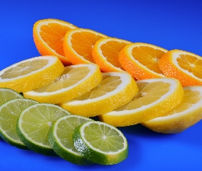 Cytrusy, Pomarańcza, Limonka, Cytryna, Plasterki