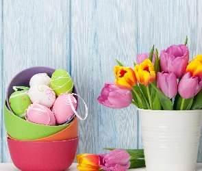 Kompozycja, Pisanki, Tulipany, Bukiet, Wielkanoc