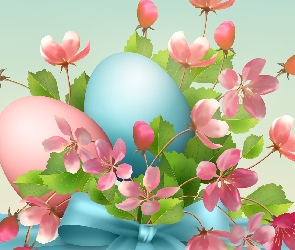 Wielkanoc, Grafika 2D, Pisanki, Kwiaty, Jajka
