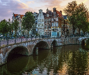 Amsterdam, Mosty, Domy, Kanał Keizersgracht, Holandia