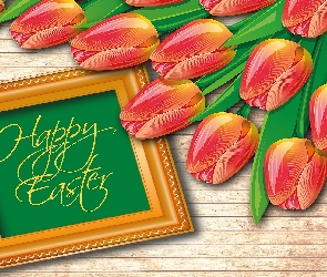 Wielkanoc, Grafika 2D, Napis, Ramka, Tulipany