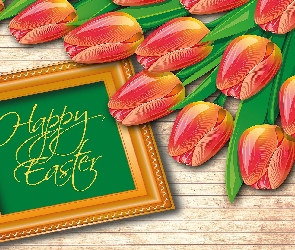 Tulipany, Grafika 2D, Ramka, Napis, Wielkanoc
