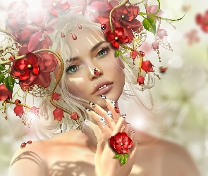 Grafika 2D, Biedronki, Blondynka, Kwiaty