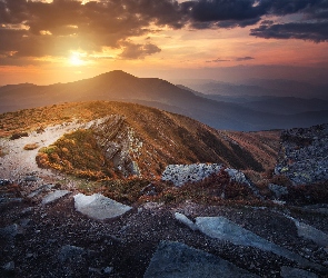 Ukraina, Skały, Góra Petros, Zachód słońca, Beskidy Wschodnie