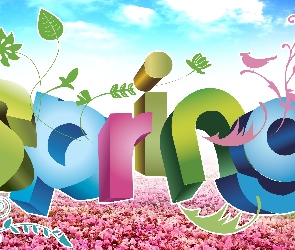 Wiosna, Grafika 2D, Napis Spring, Kolorowy