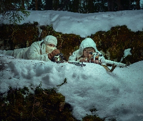 Snajperzy, Śnieg, Zima, Kamuflaż, Żołnierze