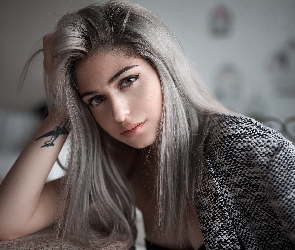 Tatuaż, Włosy, Modelka, Kobieta, Twarz, Popielate