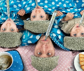 Mężczyzna, Śmieszne, Termometry, Łóżko, Dzieci