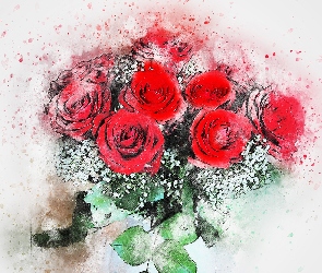 Róże, Paintography, Bukiet