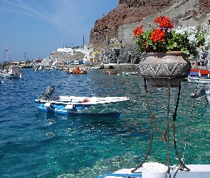 Grecja, Łódź, Woda, Santorini