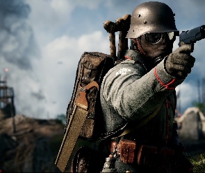 Battlefield 1, Plecak, Gra, Mundur, Hełm, Żołnierz, Maska przeciwgazowa, Pistolet