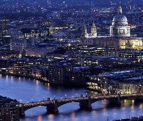 Anglia, Londyn, Mosty, Katedra św. Pawła, Rzeka Tamiza, Miasto nocą