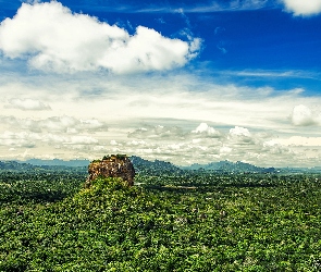 Chmury, Góry, Sigirija, Sri Lanka, Skała, Lasy