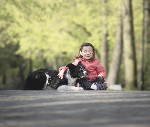 Alejka, Park, Pies, Dziewczynka, Border collie, Przyjaciele
