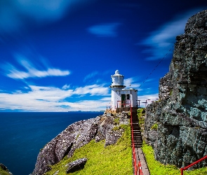 Irlandia, Latarnia morska Sheeps Head Lighthouse, Zatoka Bantry Bay, Schody, Morze, Skały
