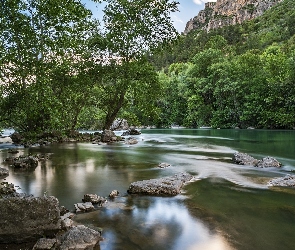 Rzeka Segre, Góry, Drzewa, Kamienie, Hiszpania