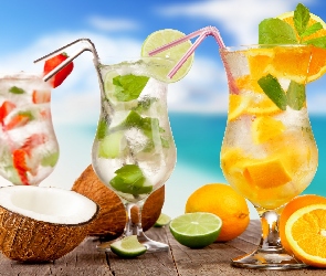 Truskawki, Limonki, Koktajle, Kokos, Cytryny, Trzy, Słomki