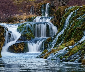 Dolina Gjáin, Skały, Wodospad, Jesień, Islandia