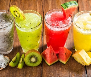 Ananas, Arbuz, Soki, Szklanki, Pitaja, Kiwi