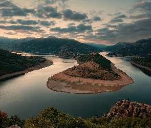 Zmierzch, Góry Rodopy, Rzeka Arda, Bułgaria, Meander, Zakola